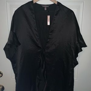 Victoria Secret Love Kimono Black Satin Slip Robe